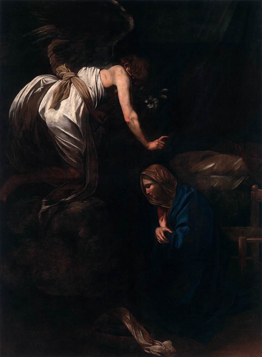 カラヴァッジョ　「受胎告知 」1608-09　　Oil on canvas, 285 x 205 cm　　フランス、ナンシー美術館